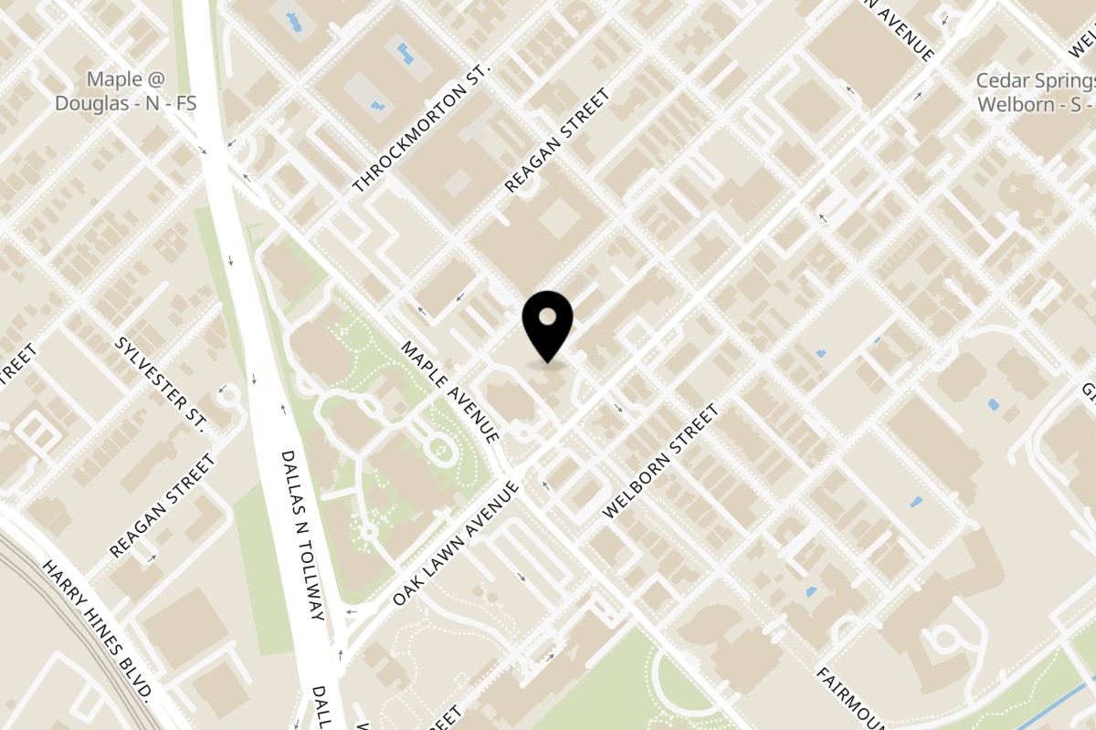 Map showing the location of Cuates Kitchen on 3811 Fairmount St in Dallas